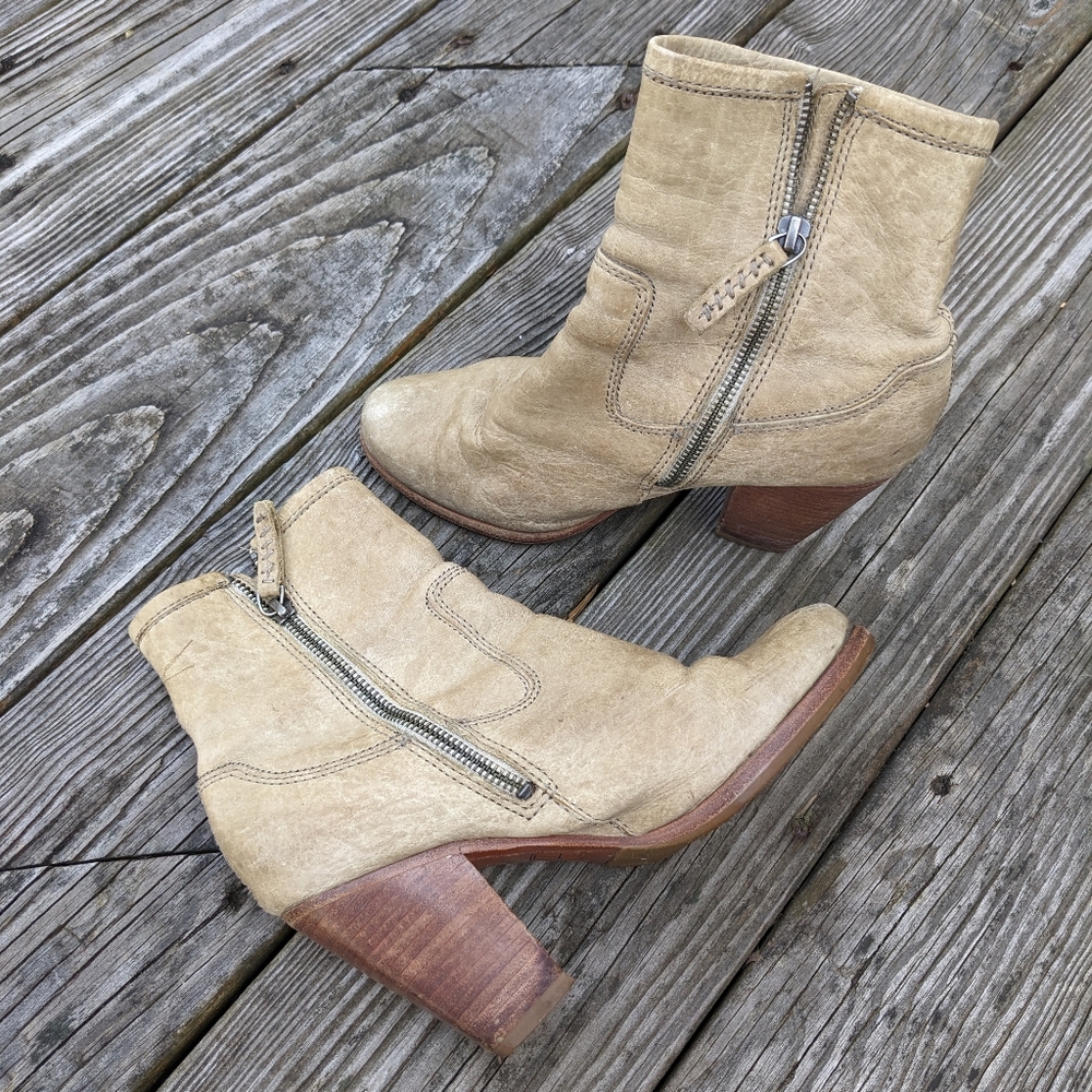 Frye Tan Leather Heeled Booties